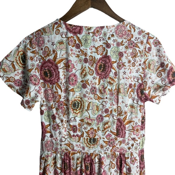 BellanBlue Floral Maxi Print Wrap Dress Size Small Boho Chic Short Sleeve Casual - Picture 7 of 10